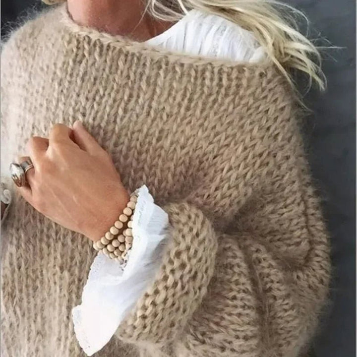 Dames Oversized Gebreide Pluizige Trui - Khaki