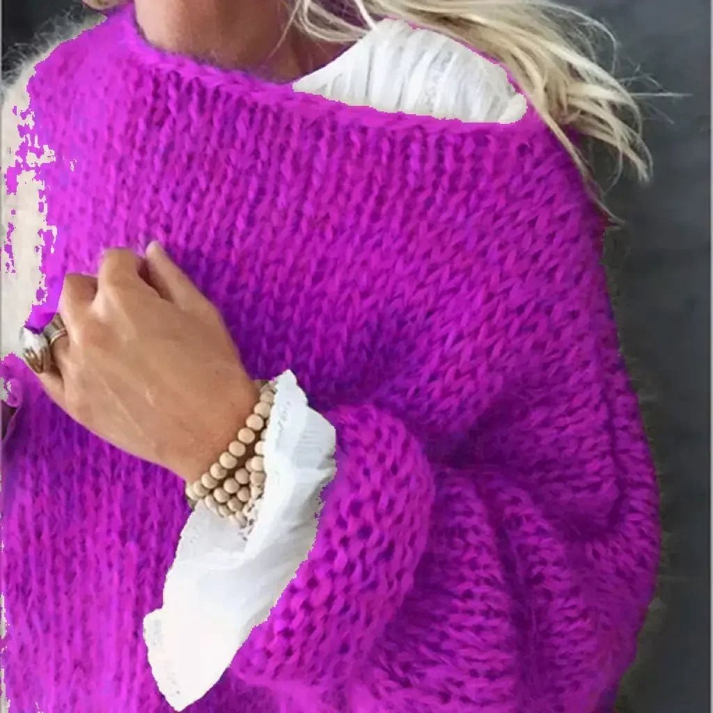 Dames Oversized Gebreide Pluizige Trui - Purple