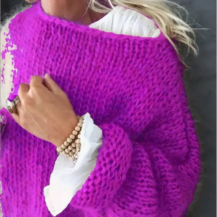 Dames Oversized Gebreide Pluizige Trui - Purple