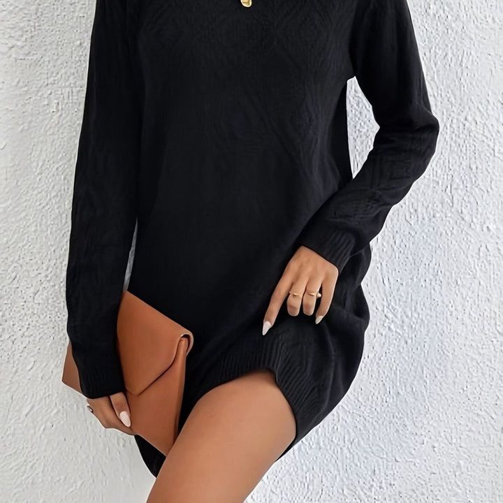 Dames Oversized Gebreide Trui Jurk Ruitpatroon Lange Mouw - Zwart