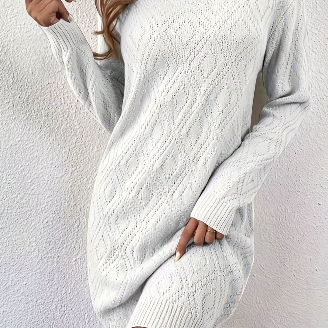 Dames Oversized Gebreide Trui Jurk Ruitpatroon Lange Mouw - Wit