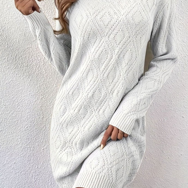 Dames Oversized Gebreide Trui Jurk Ruitpatroon Lange Mouw - Wit