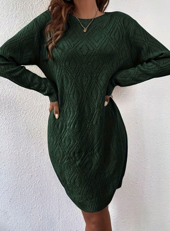 Dames Oversized Gebreide Trui Jurk Ruitpatroon Lange Mouw