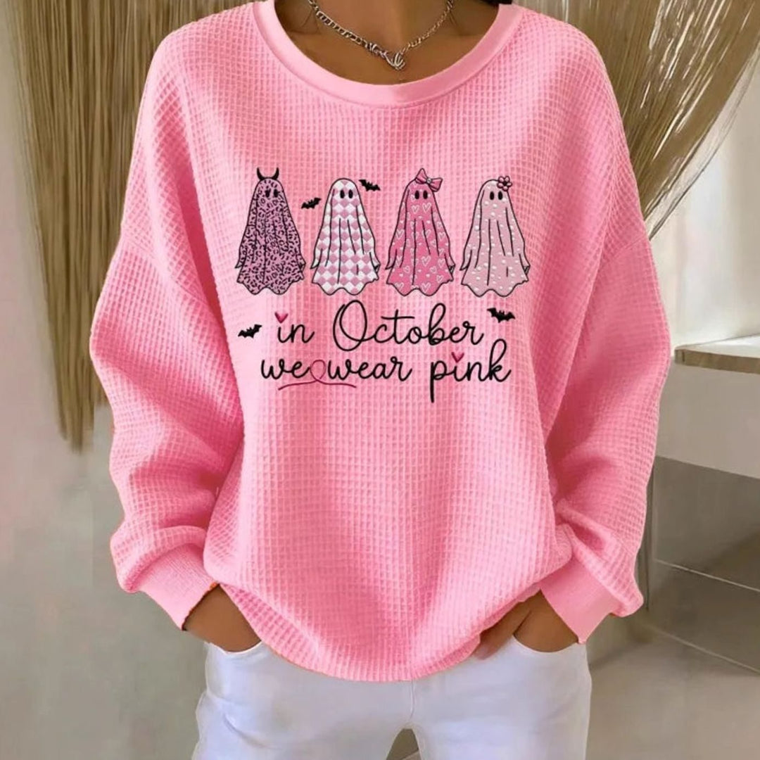 Dames Oversized Gebreide Trui met Wafelstructuur Ronde Hals - Lichtroze