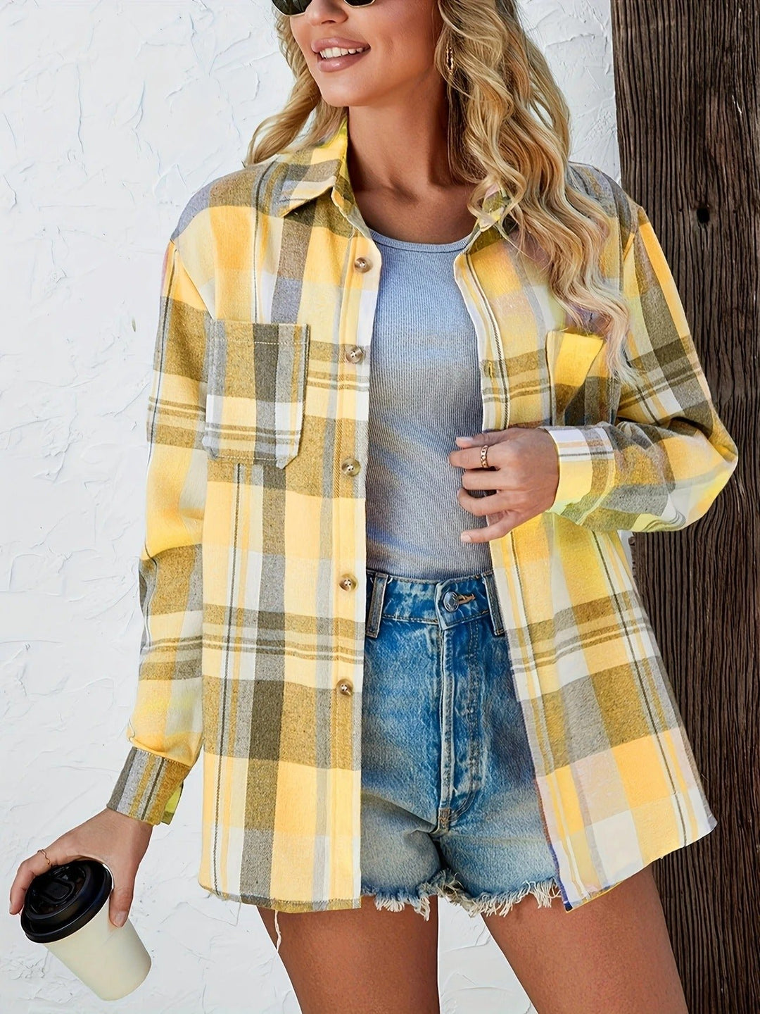 Dames Oversized Geruit Flanellen Overhemd met Lange Mouwen
