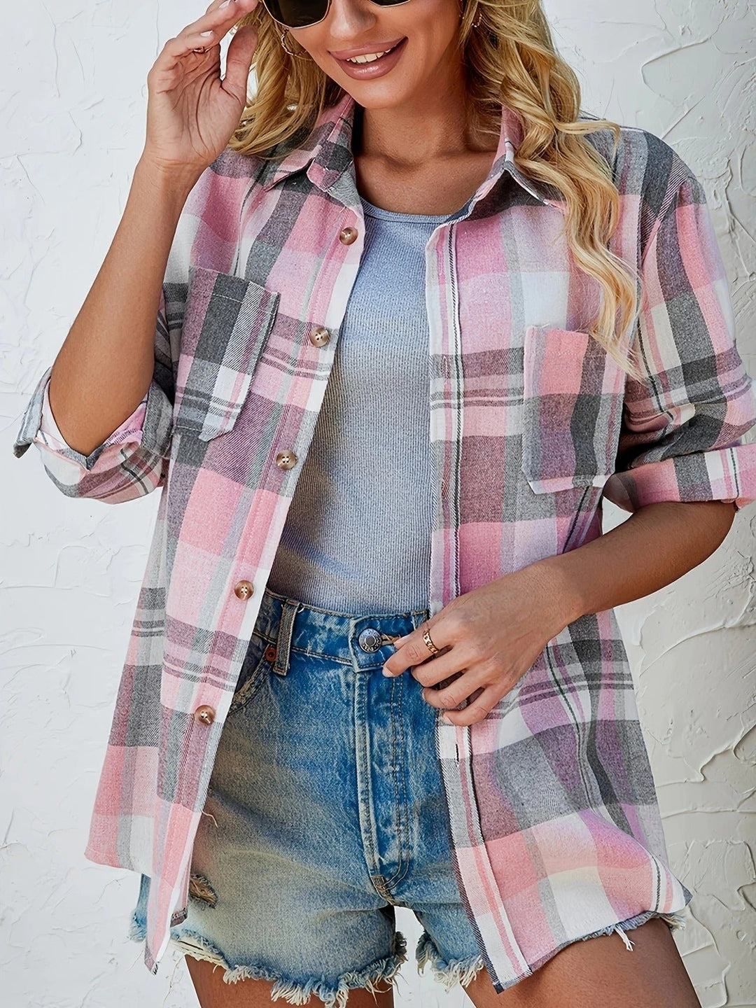 Dames Oversized Geruit Flanellen Overhemd met Lange Mouwen