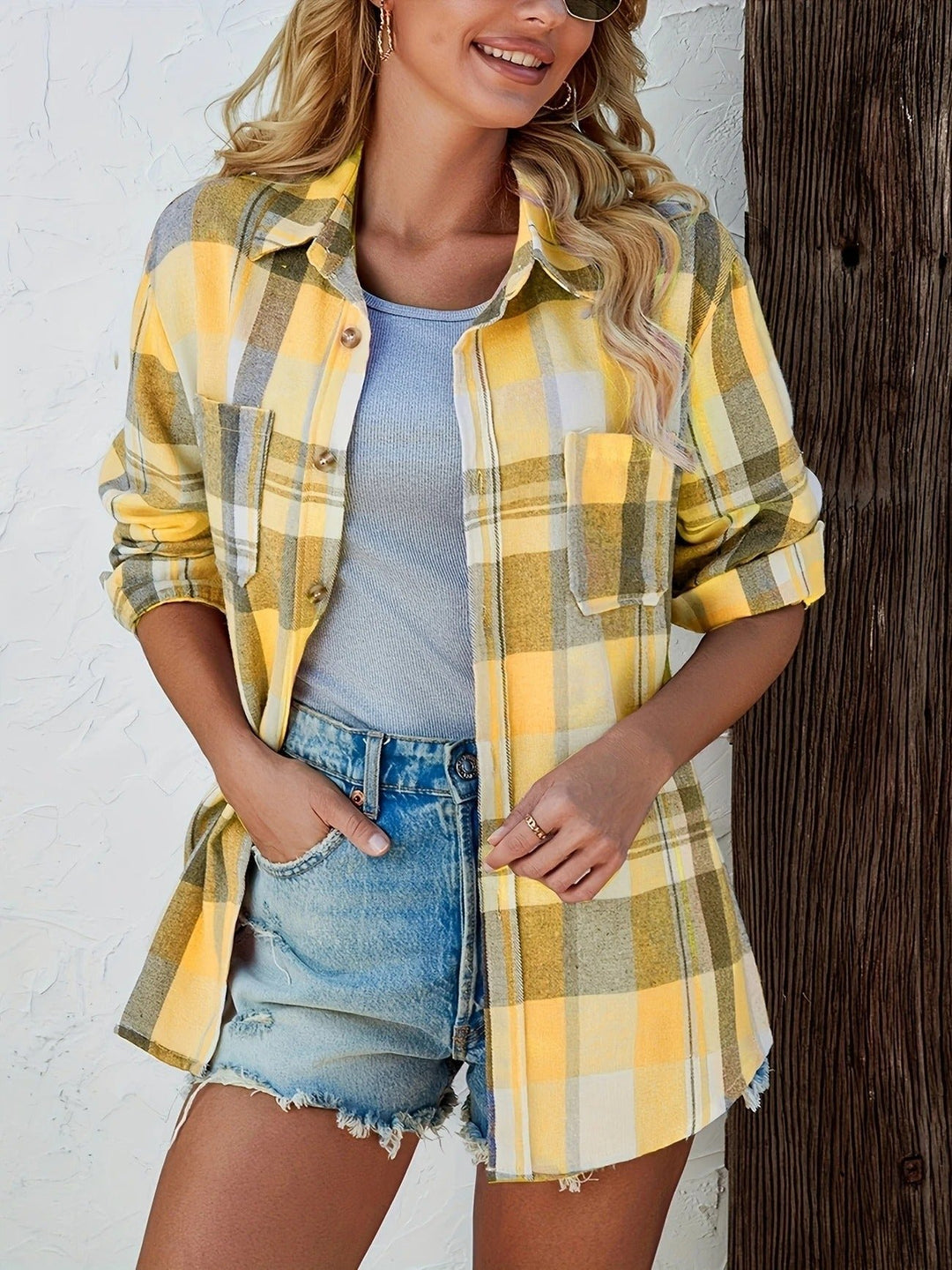 Dames Oversized Geruit Flanellen Overhemd met Lange Mouwen
