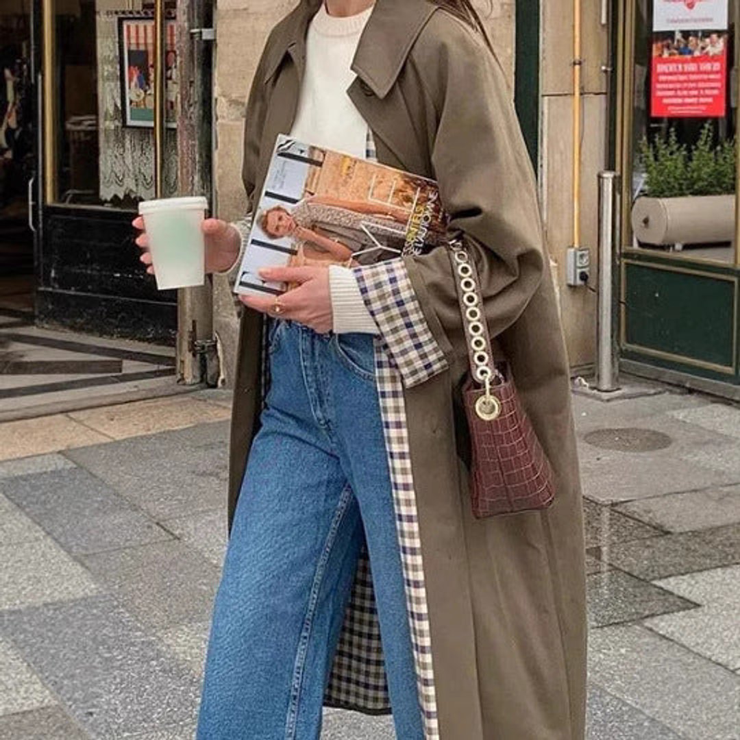 Dames Oversized Geruite Trench Coat Lune London