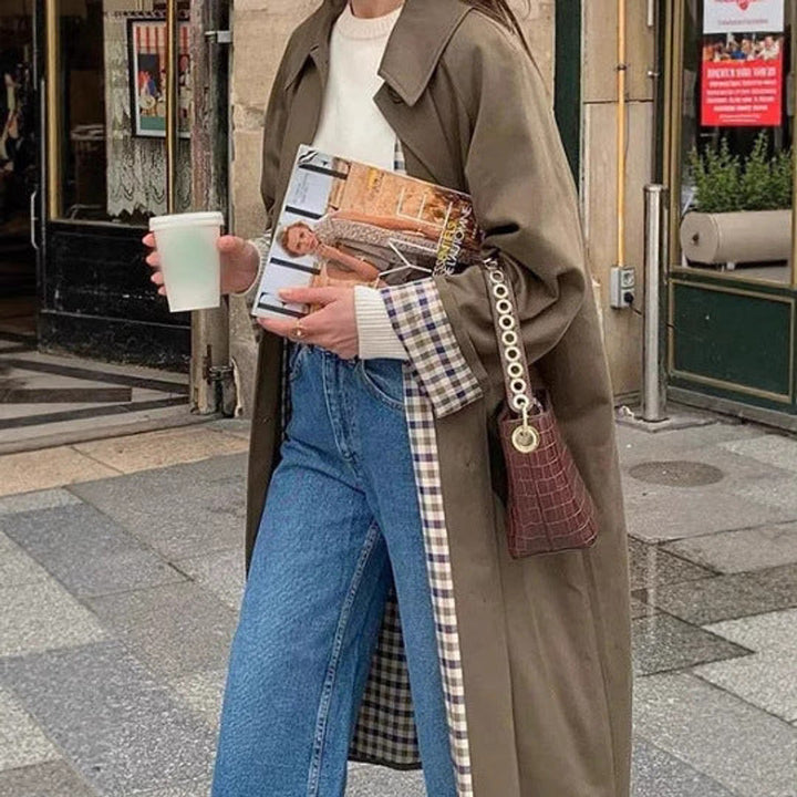 Dames Oversized Geruite Trench Coat Lune London