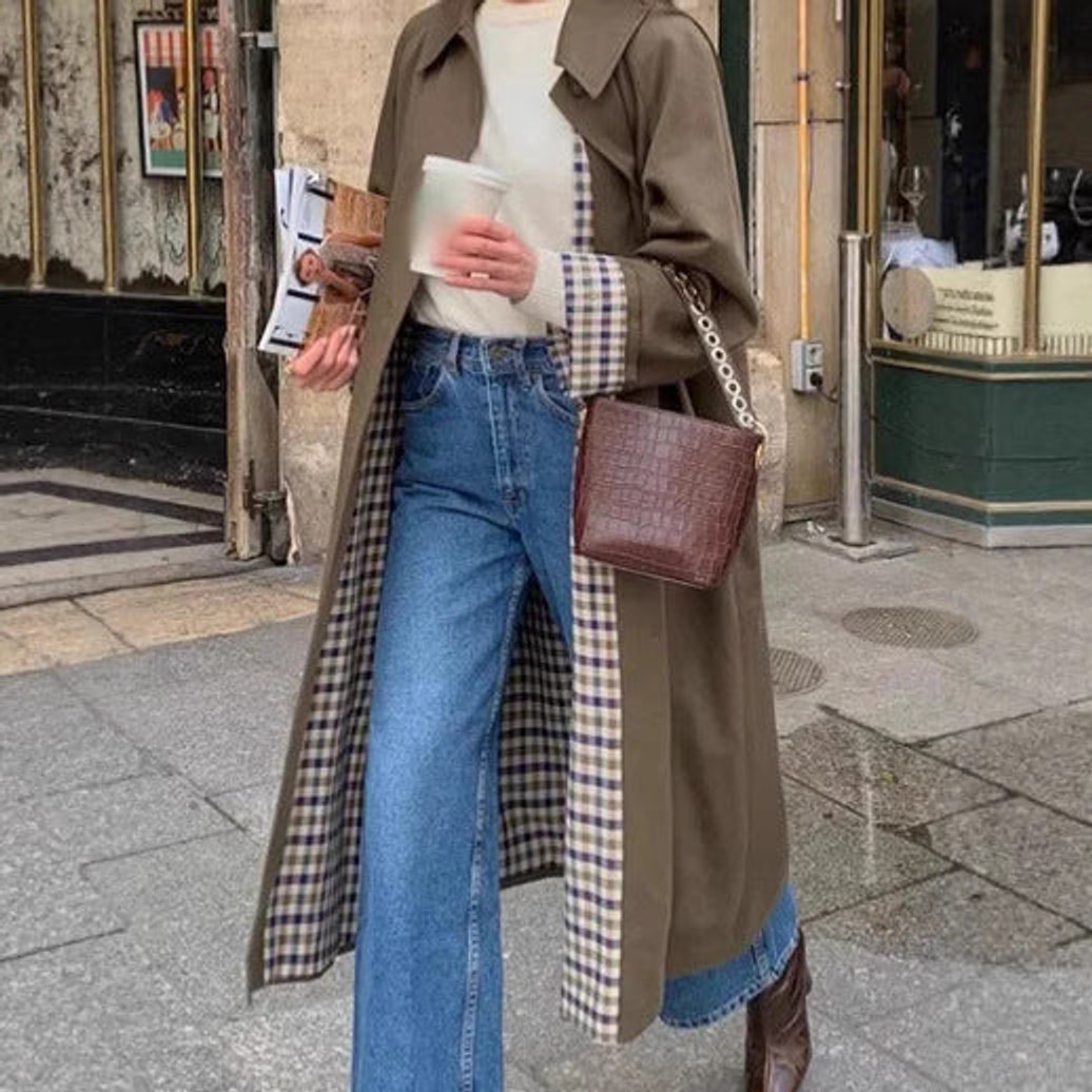 Dames Oversized Geruite Trench Coat Lune London