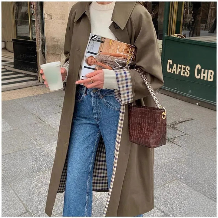 Dames Oversized Geruite Trench Coat Lune London