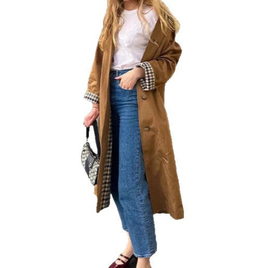 Dames Oversized Geruite Trench Coat Lune London