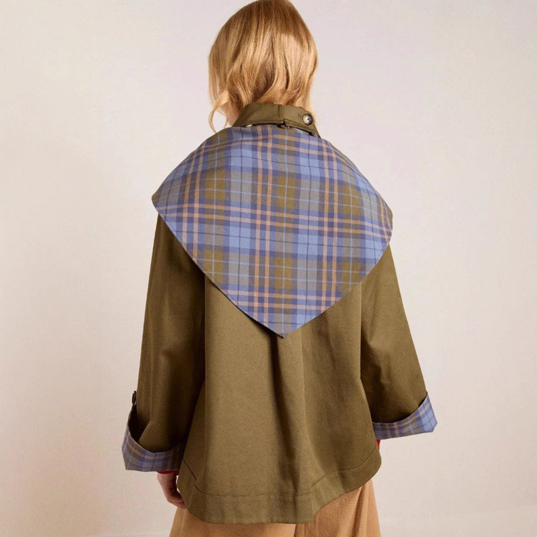 Dames Oversized Geruite Voering Dubbele Rij Knopen Trench Coat