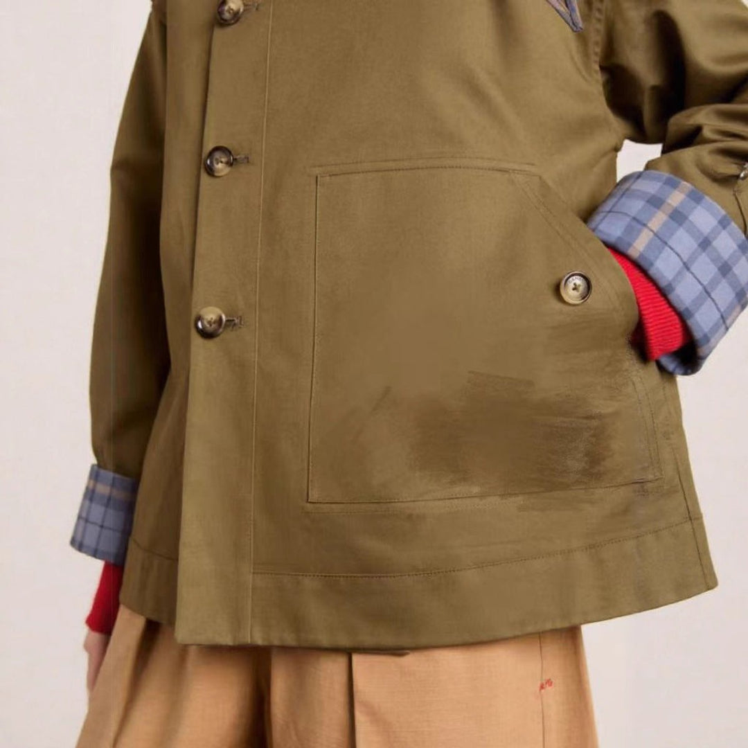 Dames Oversized Geruite Voering Dubbele Rij Knopen Trench Coat
