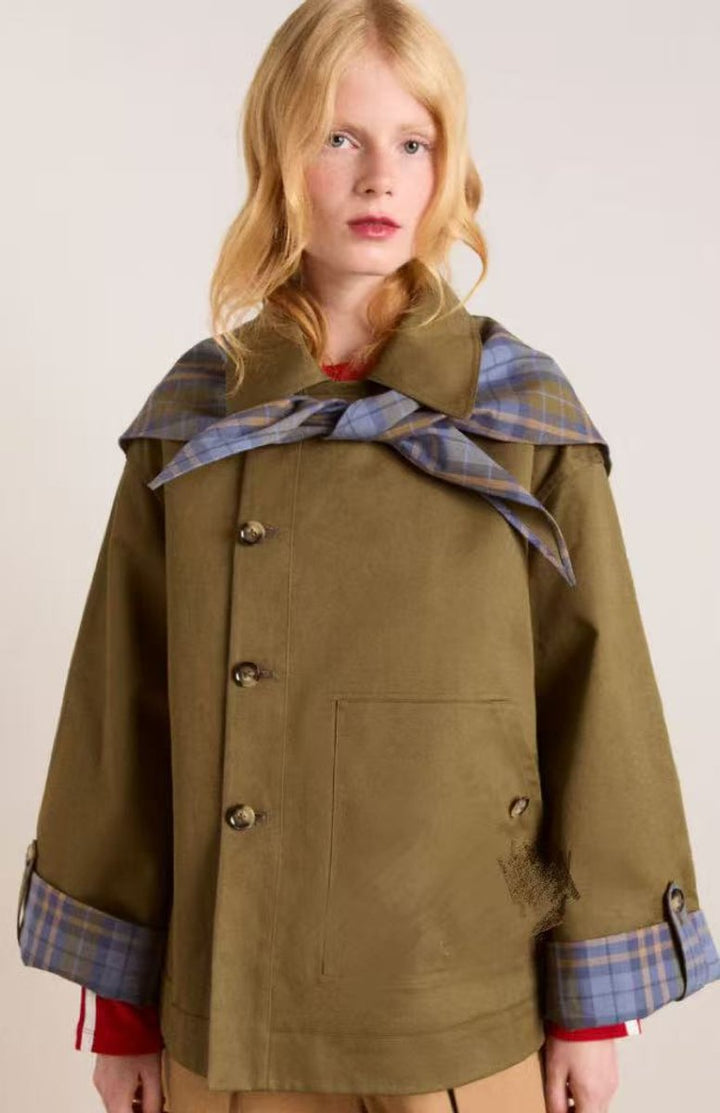 Dames Oversized Geruite Voering Dubbele Rij Knopen Trench Coat - Bruin