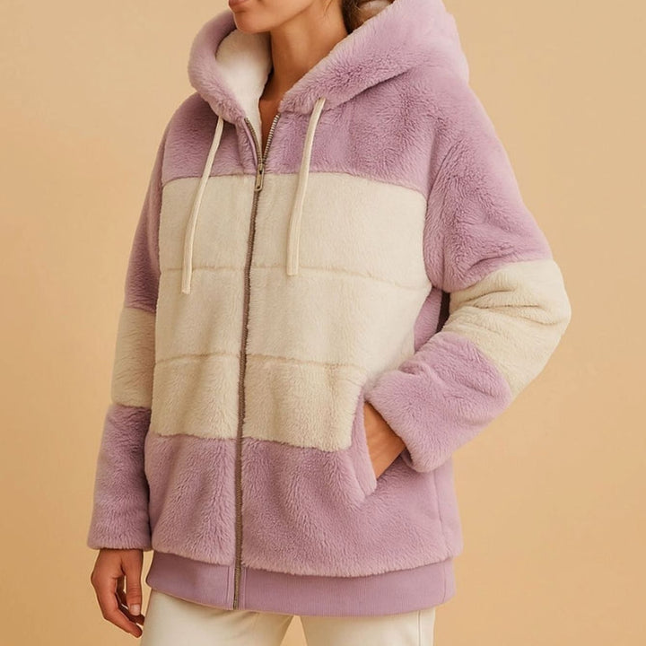 Dames Oversized Gestreepte Fleece Hoodie Jas met Rits