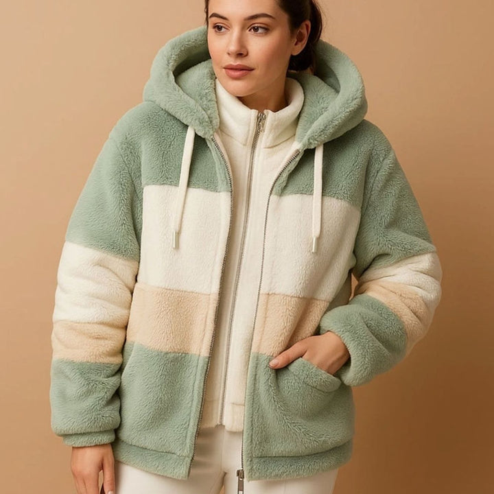Dames Oversized Gestreepte Fleece Hoodie Jas met Rits