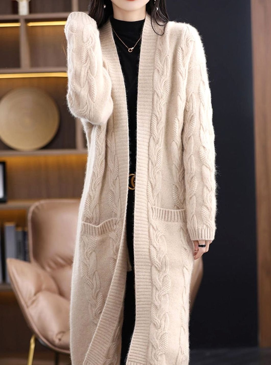 Dames Oversized Gestreepte Lange Gebreide Cardigan