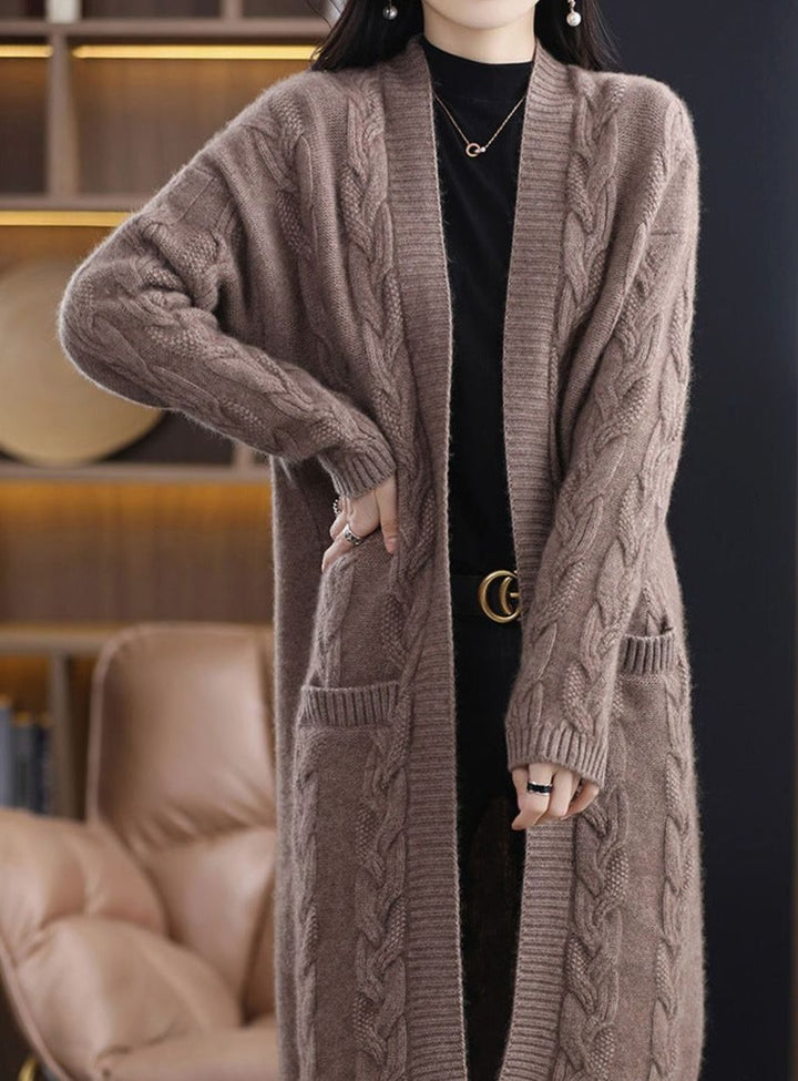 Dames Oversized Gestreepte Lange Gebreide Cardigan