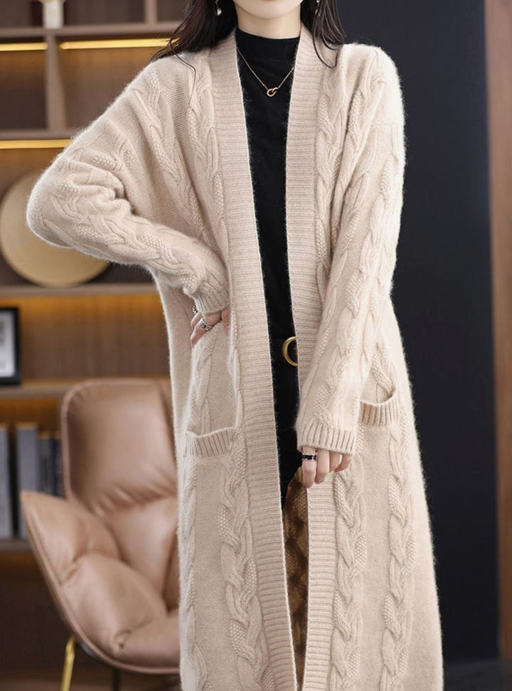 Dames Oversized Gestreepte Lange Gebreide Cardigan