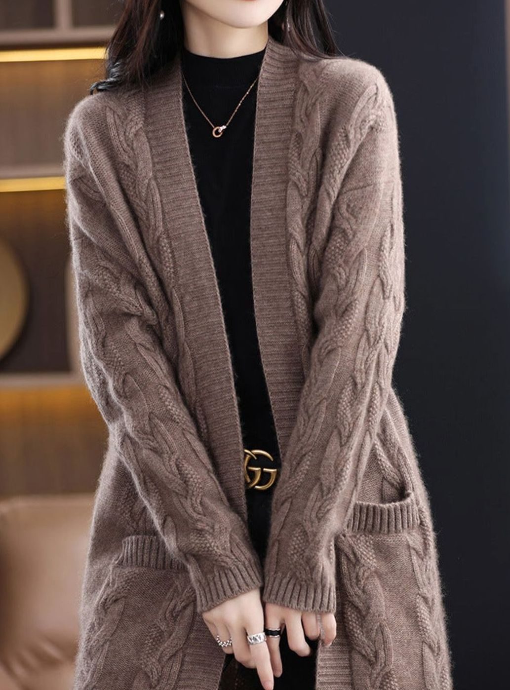 Dames Oversized Gestreepte Lange Gebreide Cardigan