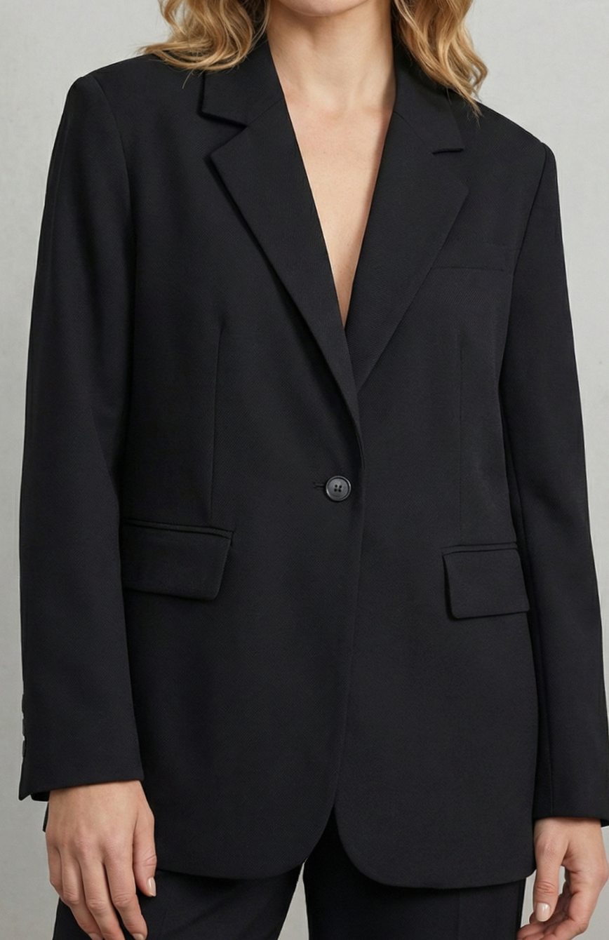 Dames Oversized Getailleerde Blazer met Enkele Knoop - Zwart