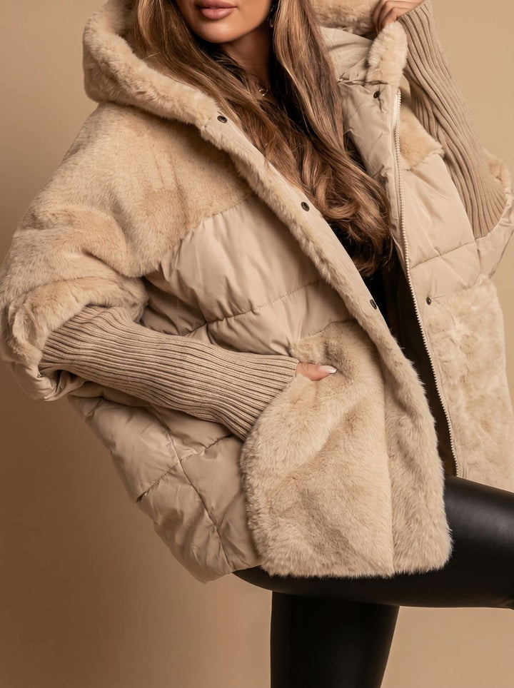 Dames Oversized Gewatteerde Imitatiebont Damesjas met Capuchon