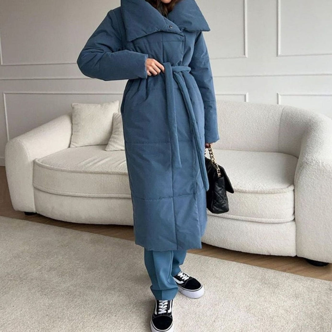 Dames Oversized Gewatteerde Maxi Puffer Coat met Tailleband