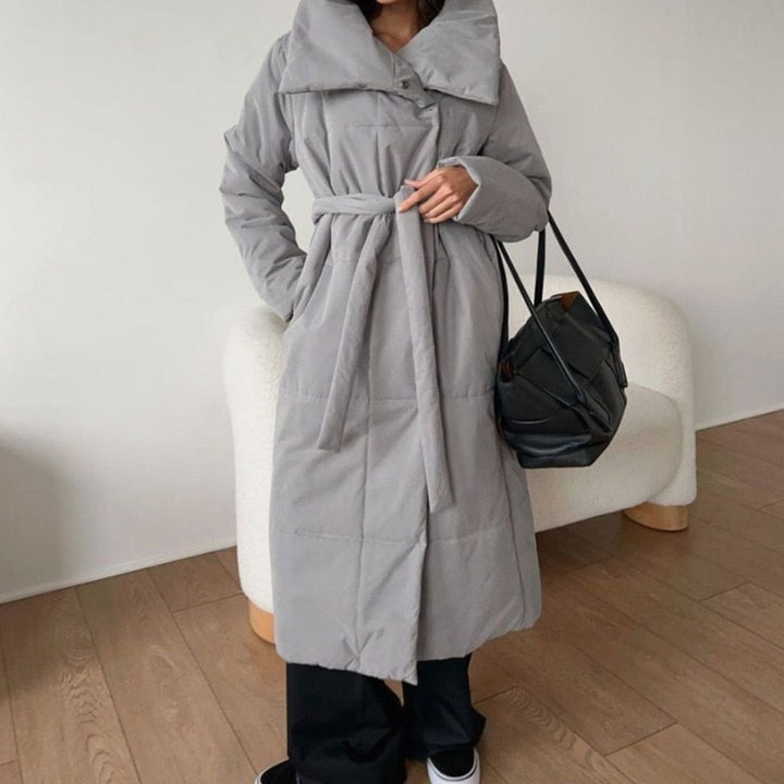 Dames Oversized Gewatteerde Maxi Puffer Coat met Tailleband