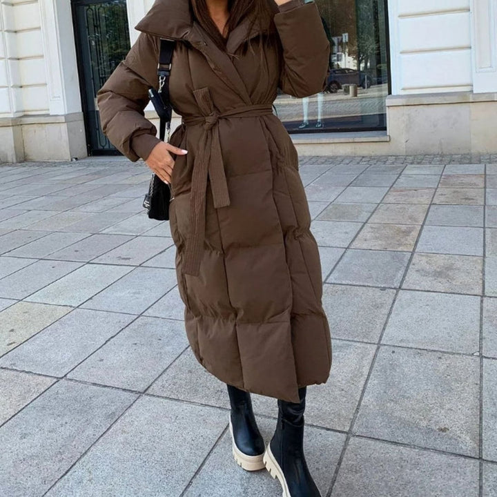 Dames Oversized Gewatteerde Maxi Puffer Coat met Tailleband