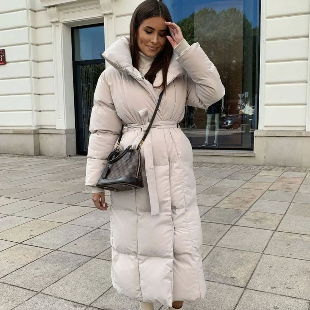 Dames Oversized Gewatteerde Maxi Puffer Coat met Tailleband