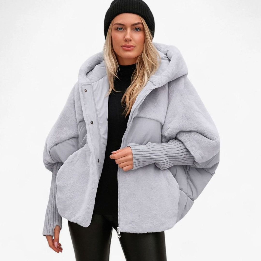 Dames Oversized Gewatteerde Puffer Jas met Capuchon Geribde Manchetten - Grijs