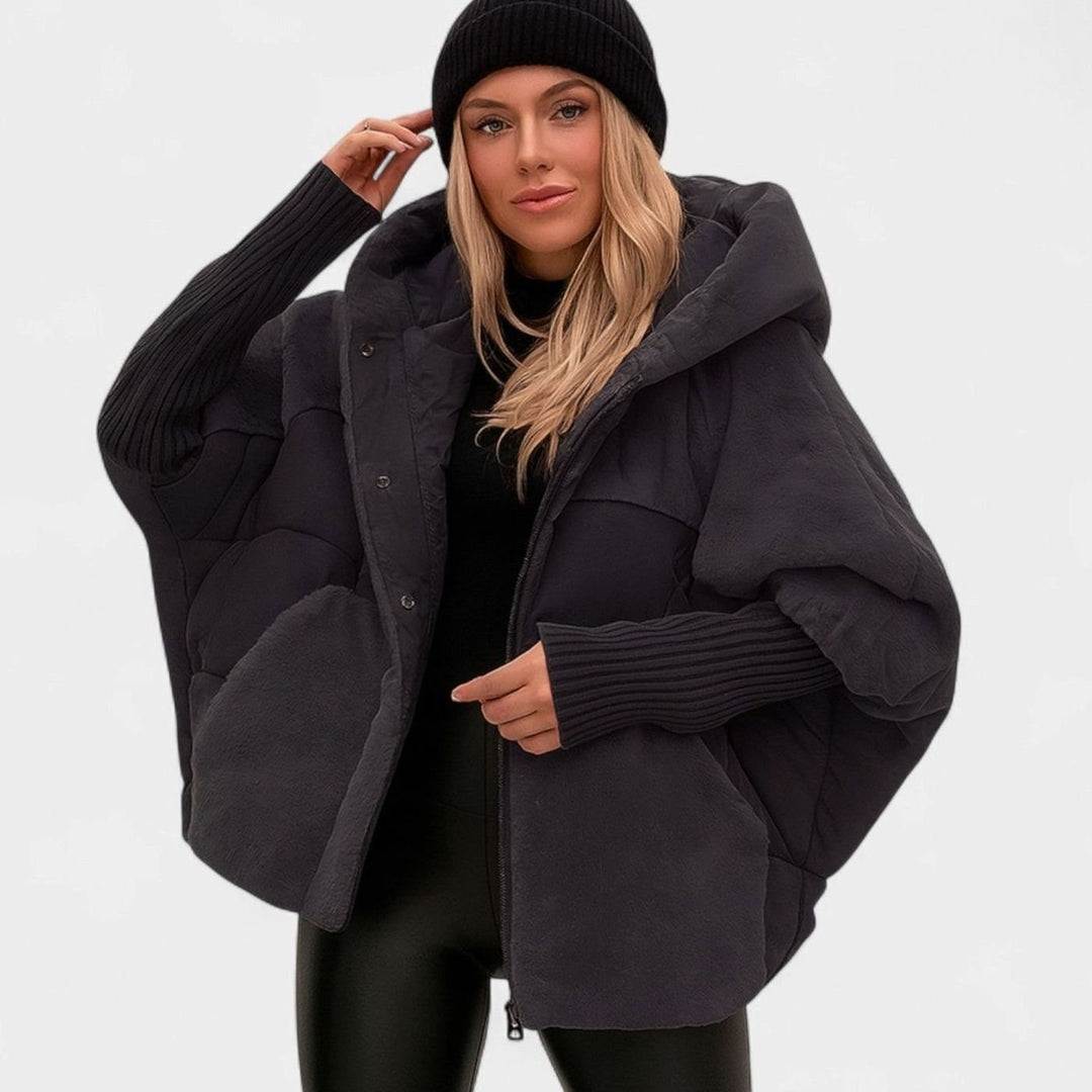 Dames Oversized Gewatteerde Puffer Jas met Capuchon Geribde Manchetten - Zwart