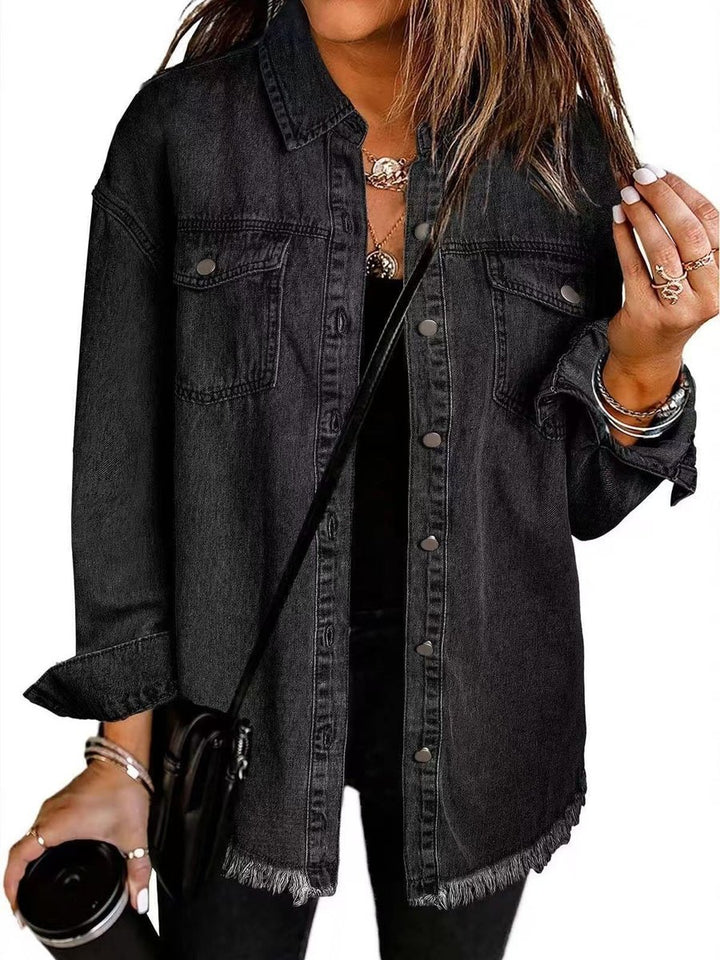Dames Oversized Gewatteerde Spijkerjas Casual Losse Pasvorm - Zwart