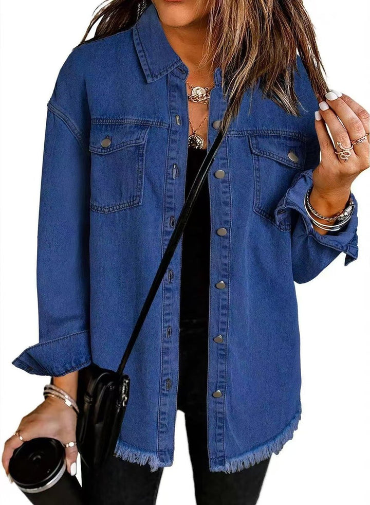 Dames Oversized Gewatteerde Spijkerjas Casual Losse Pasvorm - Donkerblauw