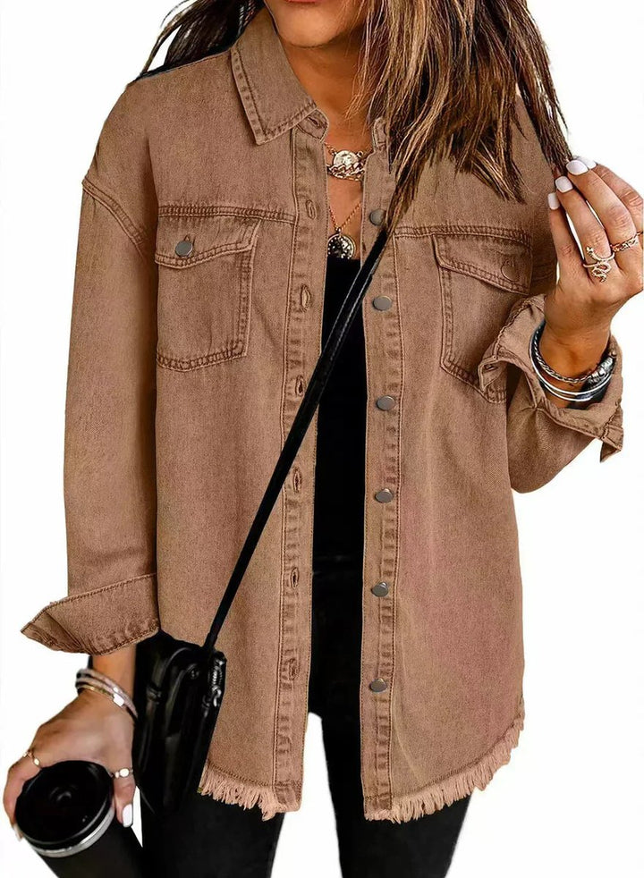 Dames Oversized Gewatteerde Spijkerjas Casual Losse Pasvorm - Bruin
