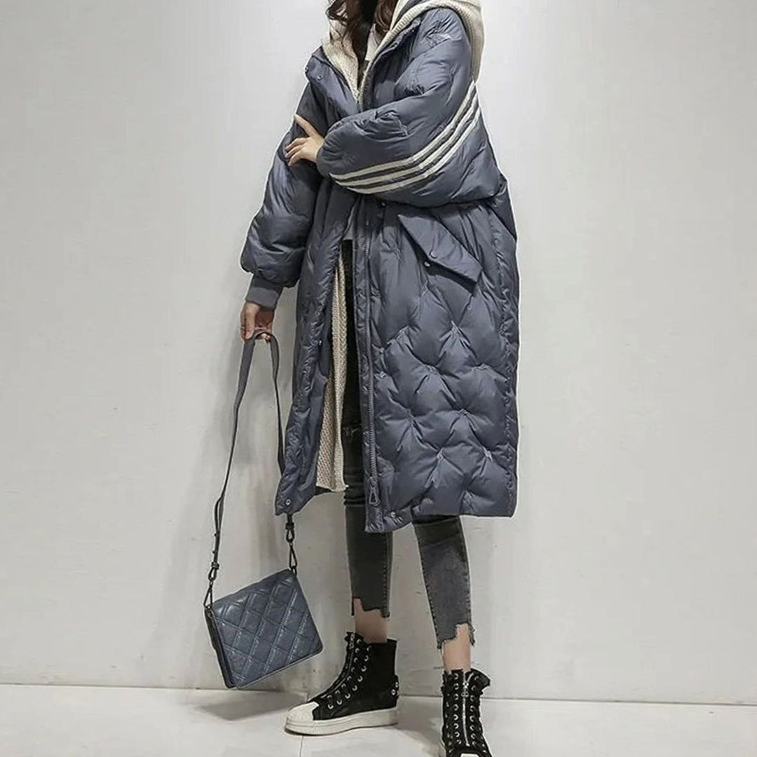Dames Oversized Gewatteerde Winterjas met Capuchon - Blauw