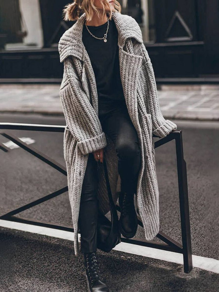 Dames Oversized Grofgebreid Revers Cardigan Vest - Grey