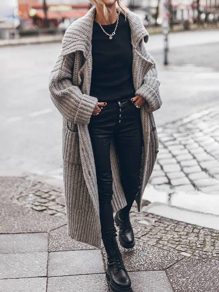 Dames Oversized Grofgebreid Revers Cardigan Vest