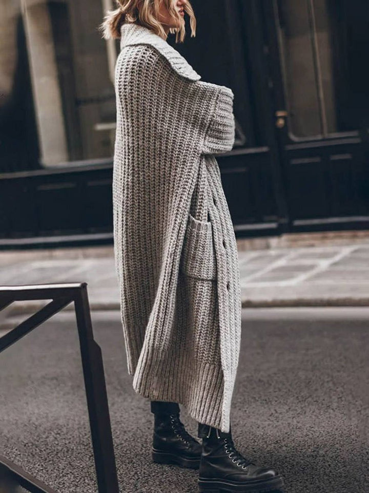 Dames Oversized Grofgebreid Revers Cardigan Vest