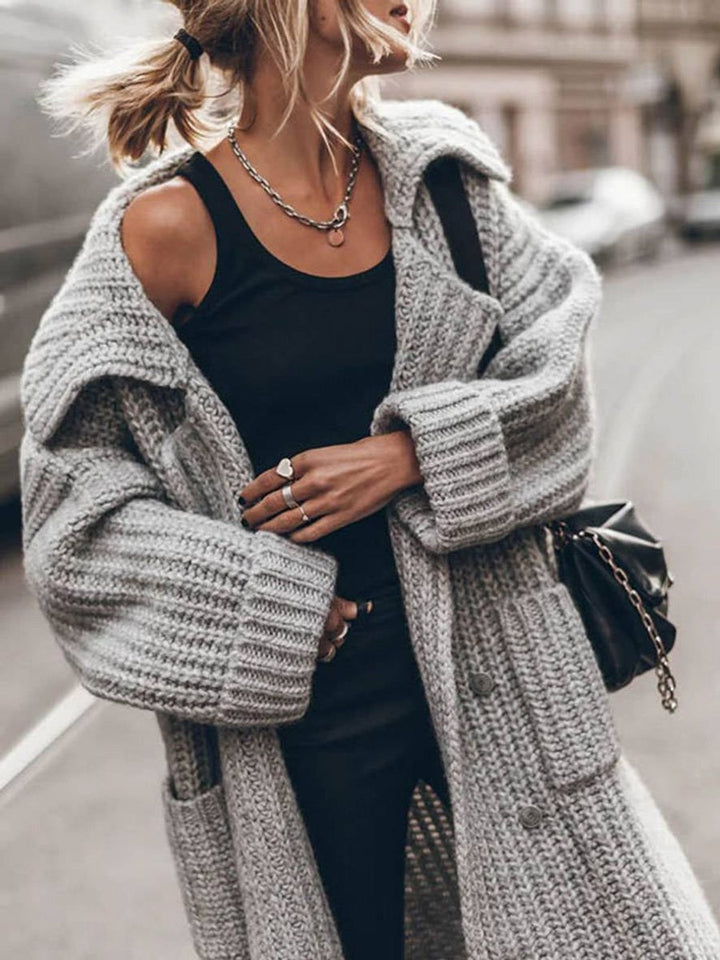 Dames Oversized Grofgebreid Revers Cardigan Vest