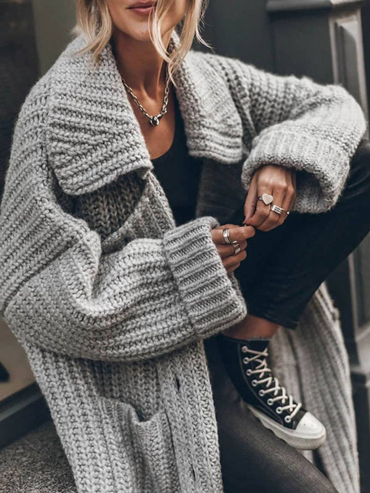 Dames Oversized Grofgebreid Revers Cardigan Vest