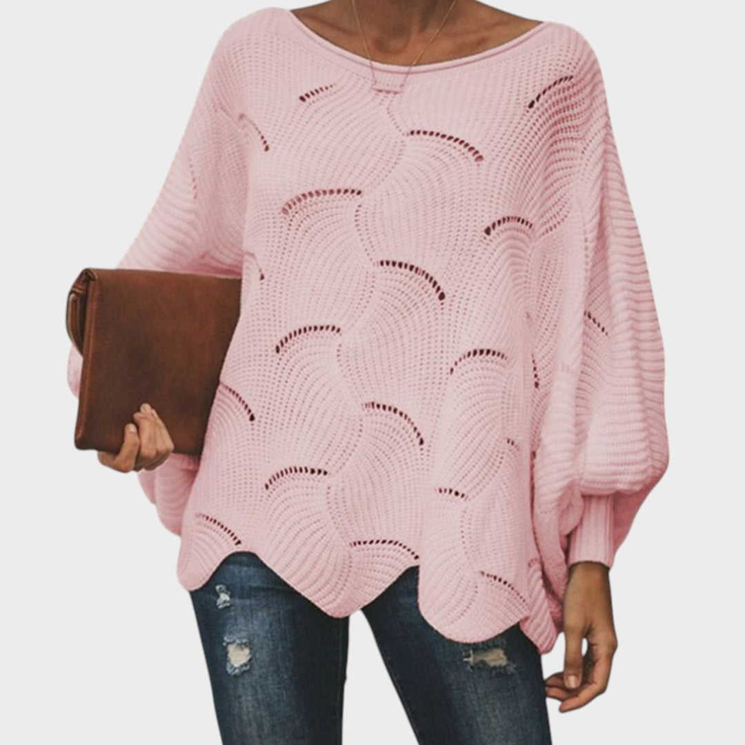 Dames Oversized Hollow Out Gebreide Trui Ronde Hals - Roze