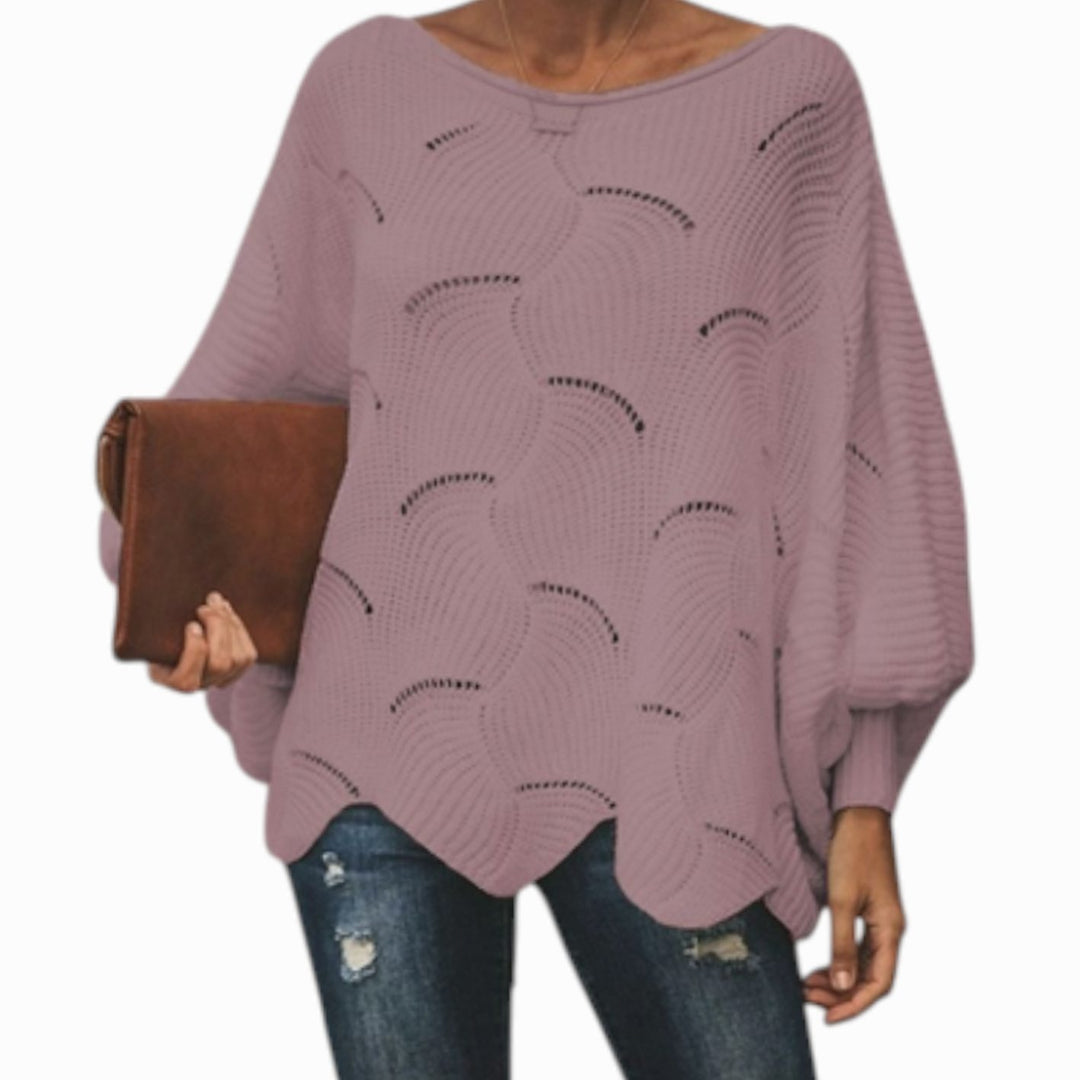 Dames Oversized Hollow Out Gebreide Trui Ronde Hals - Paars