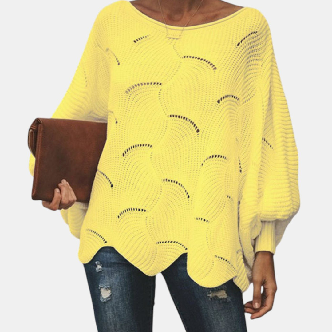 Dames Oversized Hollow Out Gebreide Trui Ronde Hals - Geel