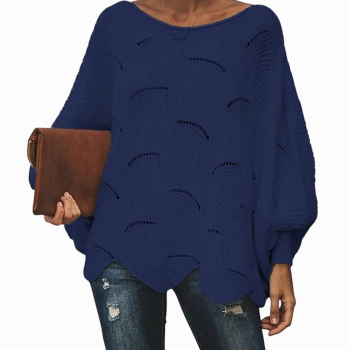 Dames Oversized Hollow Out Gebreide Trui Ronde Hals - Blauw
