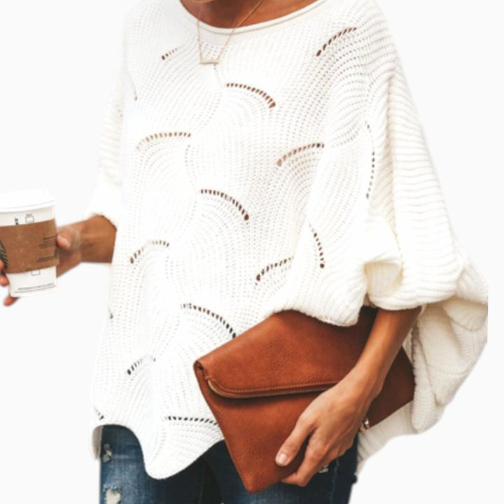 Dames Oversized Hollow Out Gebreide Trui Ronde Hals - Wit