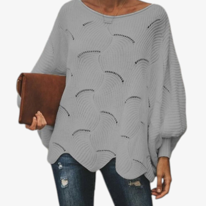 Dames Oversized Hollow Out Gebreide Trui Ronde Hals - Grijs