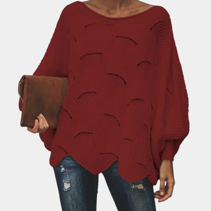 Dames Oversized Hollow Out Gebreide Trui Ronde Hals - Rood