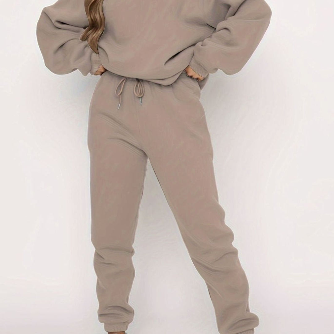 Dames Oversized Hoodie Joggingset Losvallende Sweater Broek - Beige